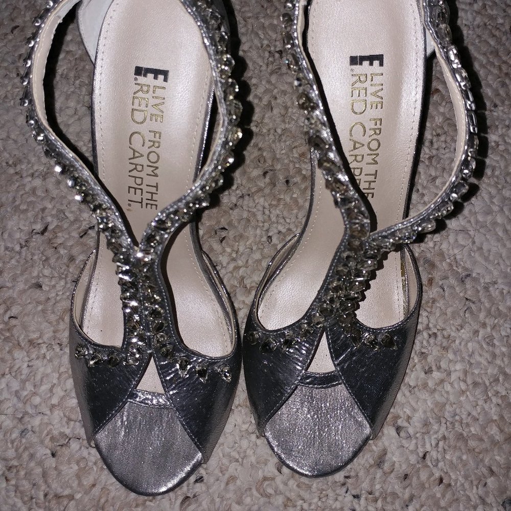 Women's Bazzled Silver Open Toe Pumps